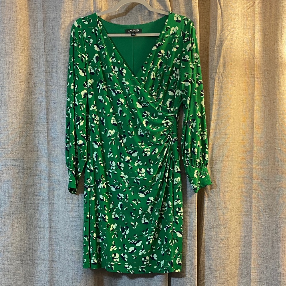 Lauren Ralph Lauren Green Floral Long Sleeve Wrap Dress
